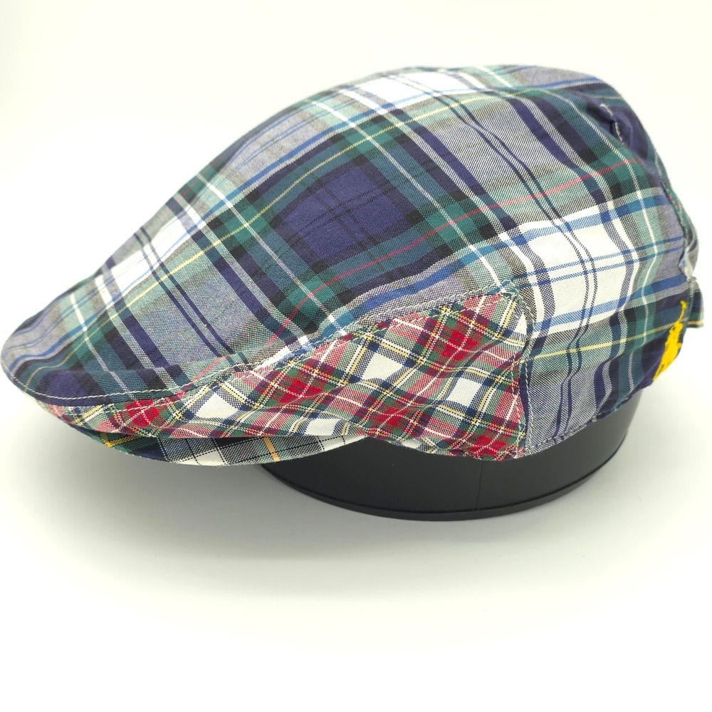 Polo Ralph Lauren Newsboy Hat Flat Cap Mens S M Multi Plaid Patchwork Driving